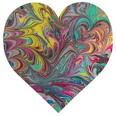 Abstract Marbling Swirls Wooden Puzzle Heart by kaleidomarblingart