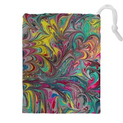 Abstract Marbling Swirls Drawstring Pouch (5xl) by kaleidomarblingart