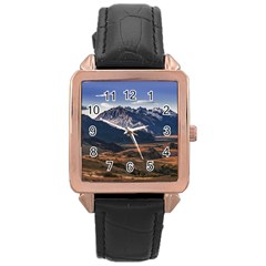 Mountain Patagonian Landscape, Santa Cruz, Argentina Rose Gold Leather Watch  by dflcprintsclothing