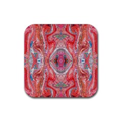 Intricate Red Marbling Rubber Coaster (square)  by kaleidomarblingart