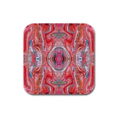 Intricate Red Marbling Rubber Square Coaster (4 Pack)  by kaleidomarblingart