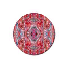 Intricate Red Marbling Rubber Coaster (round)  by kaleidomarblingart