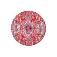 Intricate Red Marbling Magnet 3  (round) by kaleidomarblingart