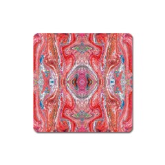 Intricate Red Marbling Square Magnet by kaleidomarblingart