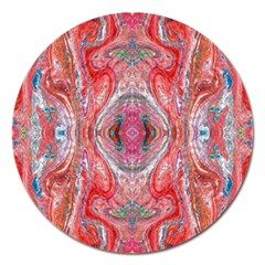 Intricate Red Marbling Magnet 5  (round) by kaleidomarblingart