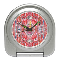 Intricate Red Marbling Travel Alarm Clock by kaleidomarblingart