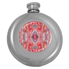 Intricate Red Marbling Round Hip Flask (5 Oz) by kaleidomarblingart