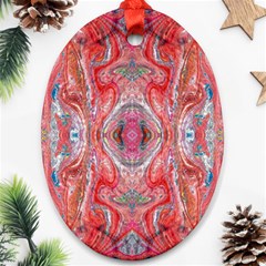 Intricate Red Marbling Oval Ornament (two Sides) by kaleidomarblingart