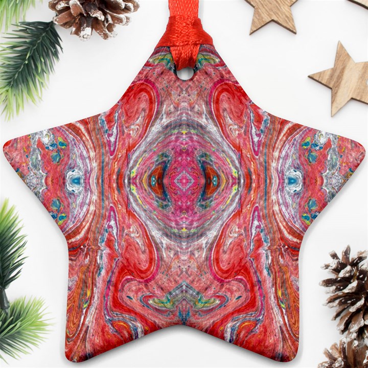 Intricate red marbling Star Ornament (Two Sides)