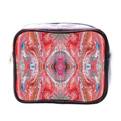 Intricate Red Marbling Mini Toiletries Bag (one Side) by kaleidomarblingart