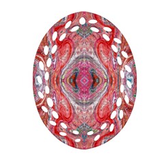 Intricate Red Marbling Oval Filigree Ornament (two Sides) by kaleidomarblingart