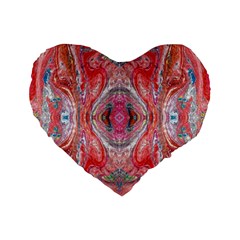 Intricate Red Marbling Standard 16  Premium Flano Heart Shape Cushions by kaleidomarblingart