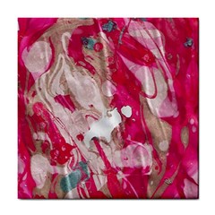 Magenta On Pink Tile Coaster by kaleidomarblingart