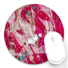 Magenta On Pink Round Mousepads by kaleidomarblingart