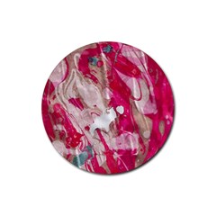 Magenta On Pink Rubber Coaster (round)  by kaleidomarblingart