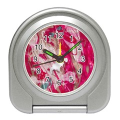 Magenta On Pink Travel Alarm Clock by kaleidomarblingart