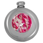 Magenta on pink Round Hip Flask (5 oz) Front