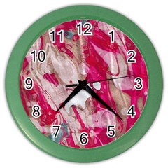 Magenta On Pink Color Wall Clock by kaleidomarblingart