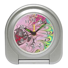 Petals With Marbling Travel Alarm Clock by kaleidomarblingart