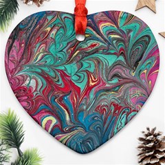 Psychedelic Marbling Patterns Iv Ornament (heart) by kaleidomarblingart