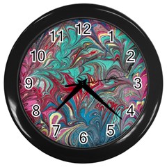 Psychedelic Marbling Patterns Iv Wall Clock (black) by kaleidomarblingart