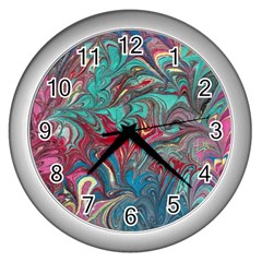 Psychedelic Marbling Patterns Iv Wall Clock (silver) by kaleidomarblingart