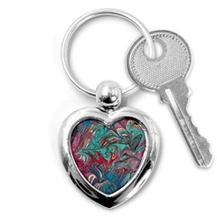 Psychedelic Marbling Patterns Iv Key Chain (heart) by kaleidomarblingart