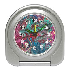 Psychedelic Marbling Patterns Iv Travel Alarm Clock by kaleidomarblingart