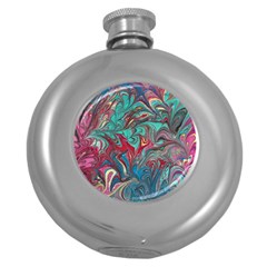 Psychedelic Marbling Patterns Iv Round Hip Flask (5 Oz) by kaleidomarblingart