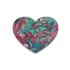 Psychedelic Marbling Patterns Iv Rubber Coaster (heart)  by kaleidomarblingart