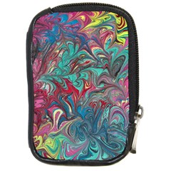 Psychedelic Marbling Patterns Iv Compact Camera Leather Case by kaleidomarblingart