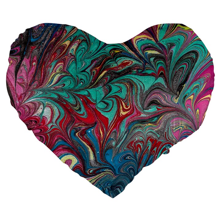 Psychedelic marbling patterns IV Large 19  Premium Flano Heart Shape Cushions