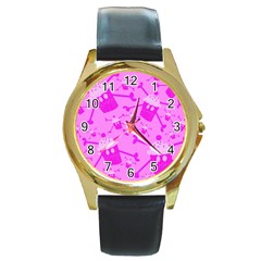 Cccartonnslogobg7 Cupycakescollage11pinknewbkgrd* Jokerscullzzz7117 Logohotpinkpattern Round Gold Metal Watch by DayDreamersBoutique