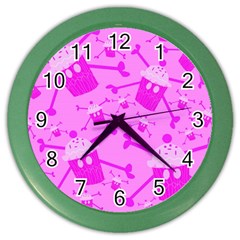 Cccartonnslogobg7 Cupycakescollage11pinknewbkgrd* Jokerscullzzz7117 Logohotpinkpattern Color Wall Clock by DayDreamersBoutique