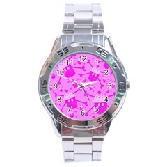 Cccartonnslogobg7 Cupycakescollage11pinknewbkgrd* Jokerscullzzz7117 Logohotpinkpattern Stainless Steel Analogue Watch by DayDreamersBoutique