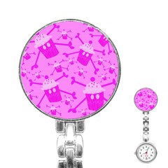 Cccartonnslogobg7 Cupycakescollage11pinknewbkgrd* Jokerscullzzz7117 Logohotpinkpattern Stainless Steel Nurses Watch by DayDreamersBoutique