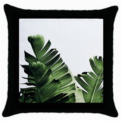 Green Banana Leaves Throw Pillow Case (black) by goljakoff