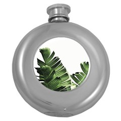 Green Banana Leaves Round Hip Flask (5 Oz) by goljakoff