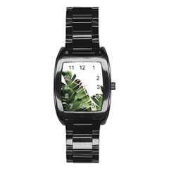 Green Banana Leaves Stainless Steel Barrel Watch by goljakoff