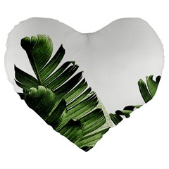 Green Banana Leaves Large 19  Premium Flano Heart Shape Cushions by goljakoff