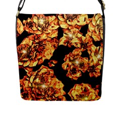 Copper Floral Flap Closure Messenger Bag (l) by Janetaudreywilson