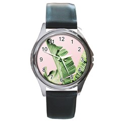 Palm Leaf Round Metal Watch by goljakoff