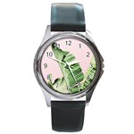 Palm leaf Round Metal Watch Front