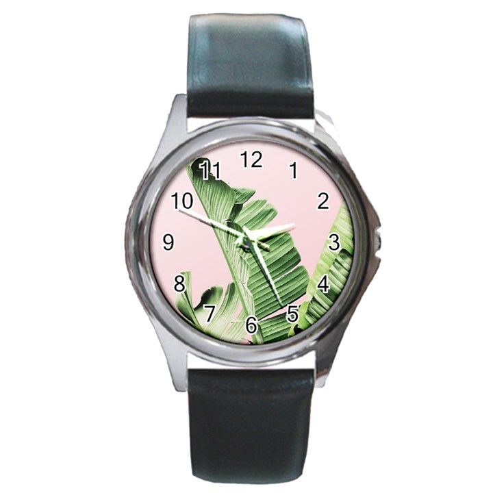 Palm leaf Round Metal Watch