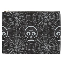 Skull And Spider Web On Dark Background Cosmetic Bag (xxl) by FloraaplusDesign