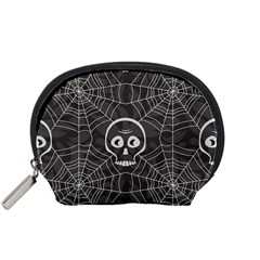 Skull And Spider Web On Dark Background Accessory Pouch (small) by FloraaplusDesign