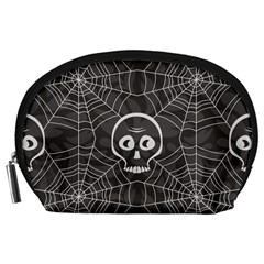 Skull And Spider Web On Dark Background Accessory Pouch (large) by FloraaplusDesign