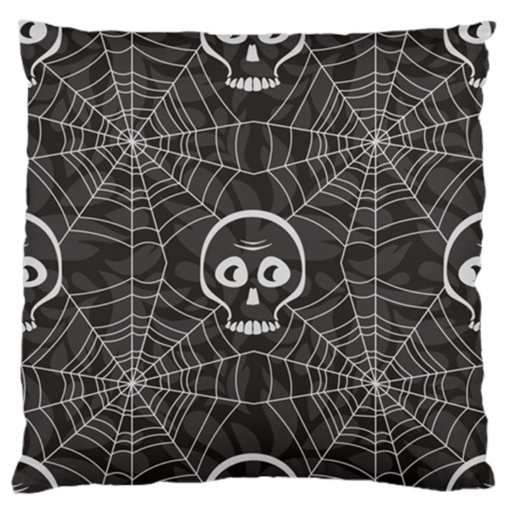 Skull And Spider Web On Dark Background Large Flano Cushion Case (One Side)