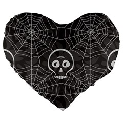 Skull And Spider Web On Dark Background Large 19  Premium Flano Heart Shape Cushions by FloraaplusDesign