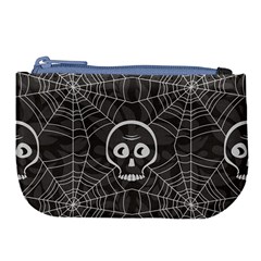 Skull And Spider Web On Dark Background Large Coin Purse